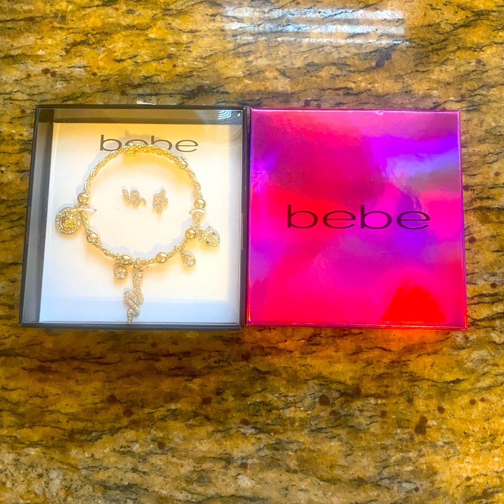 NEW Bebe gold snake bracelet and earring set